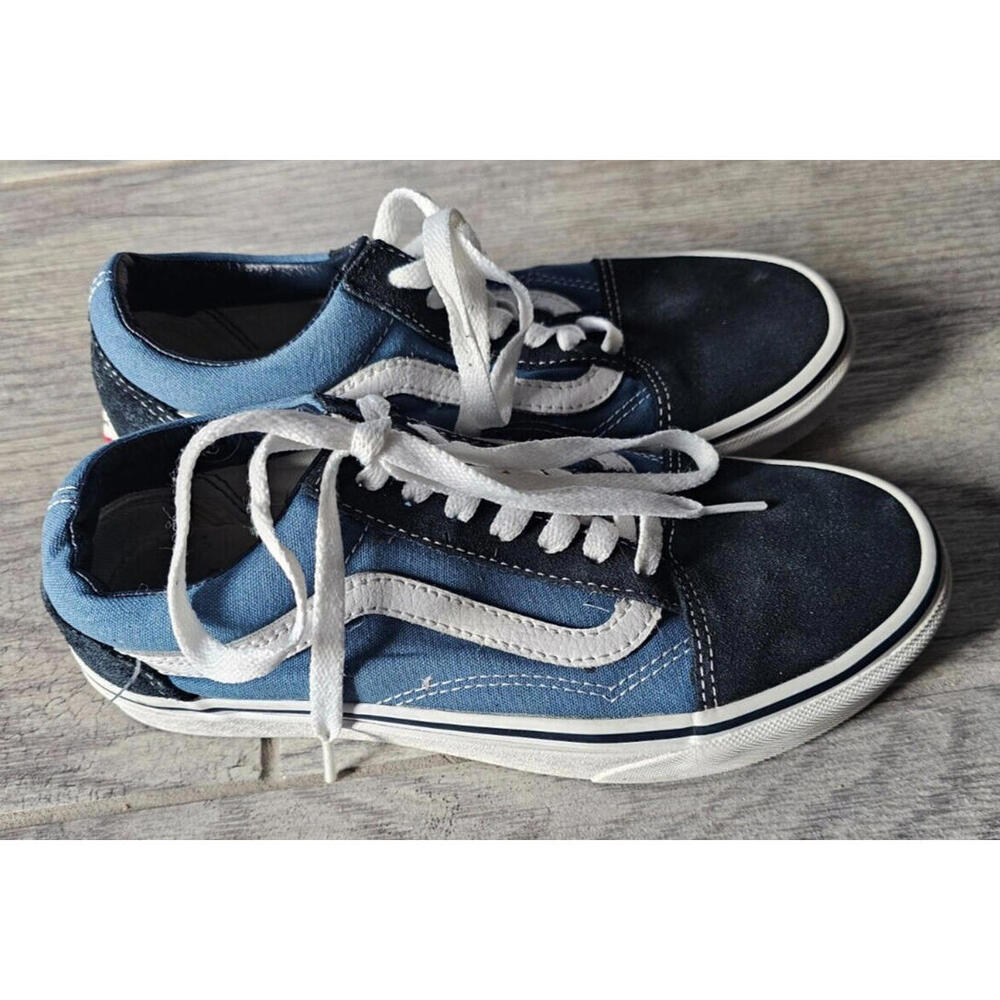 Vans OG Old Skool Stressed Navy Blue White Skateboard Shoes Men's 4.5 Women's 6